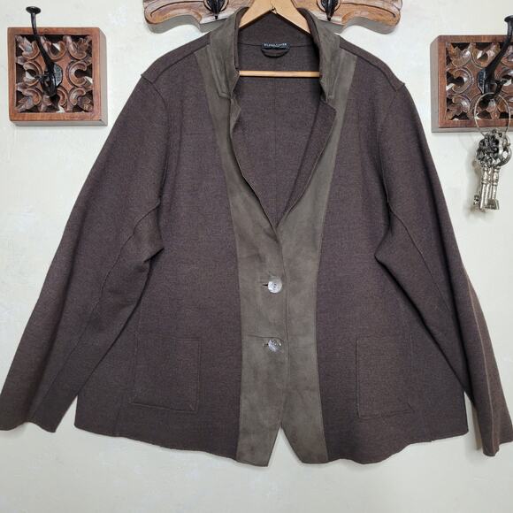 EILEEN FISHER Women Lamb Suede Merino Wool Felted Knit Blazer Jacket Shacket✨️2X - Picture 15 of 16